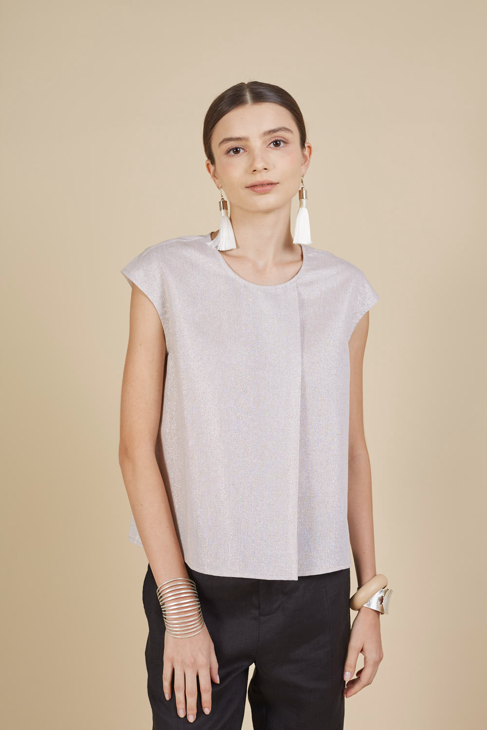 LOLA SHIMMER CAP SLEEVE TOP