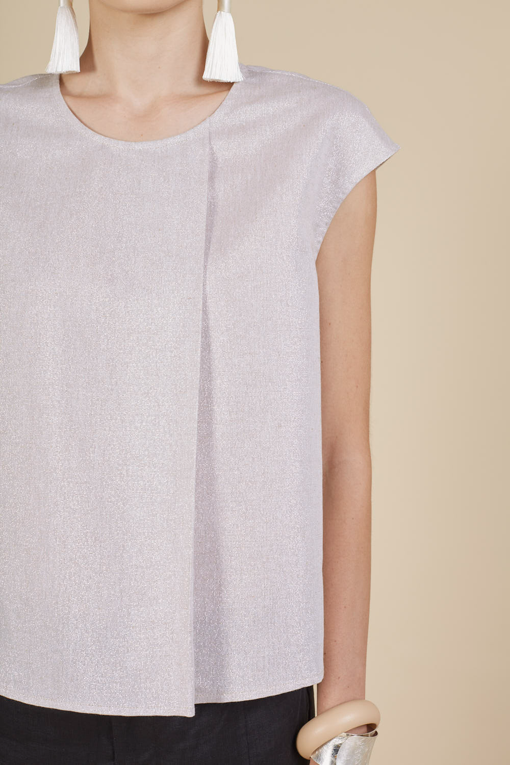 LOLA SHIMMER CAP SLEEVE TOP