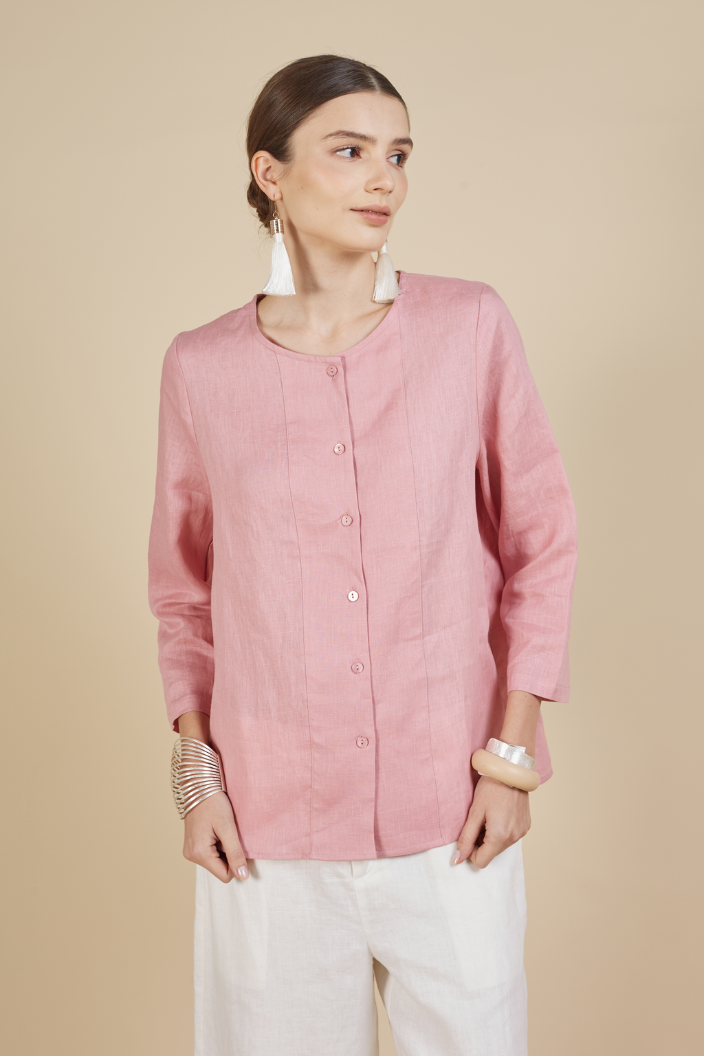 BUTTON UP LINEN BLOUSE