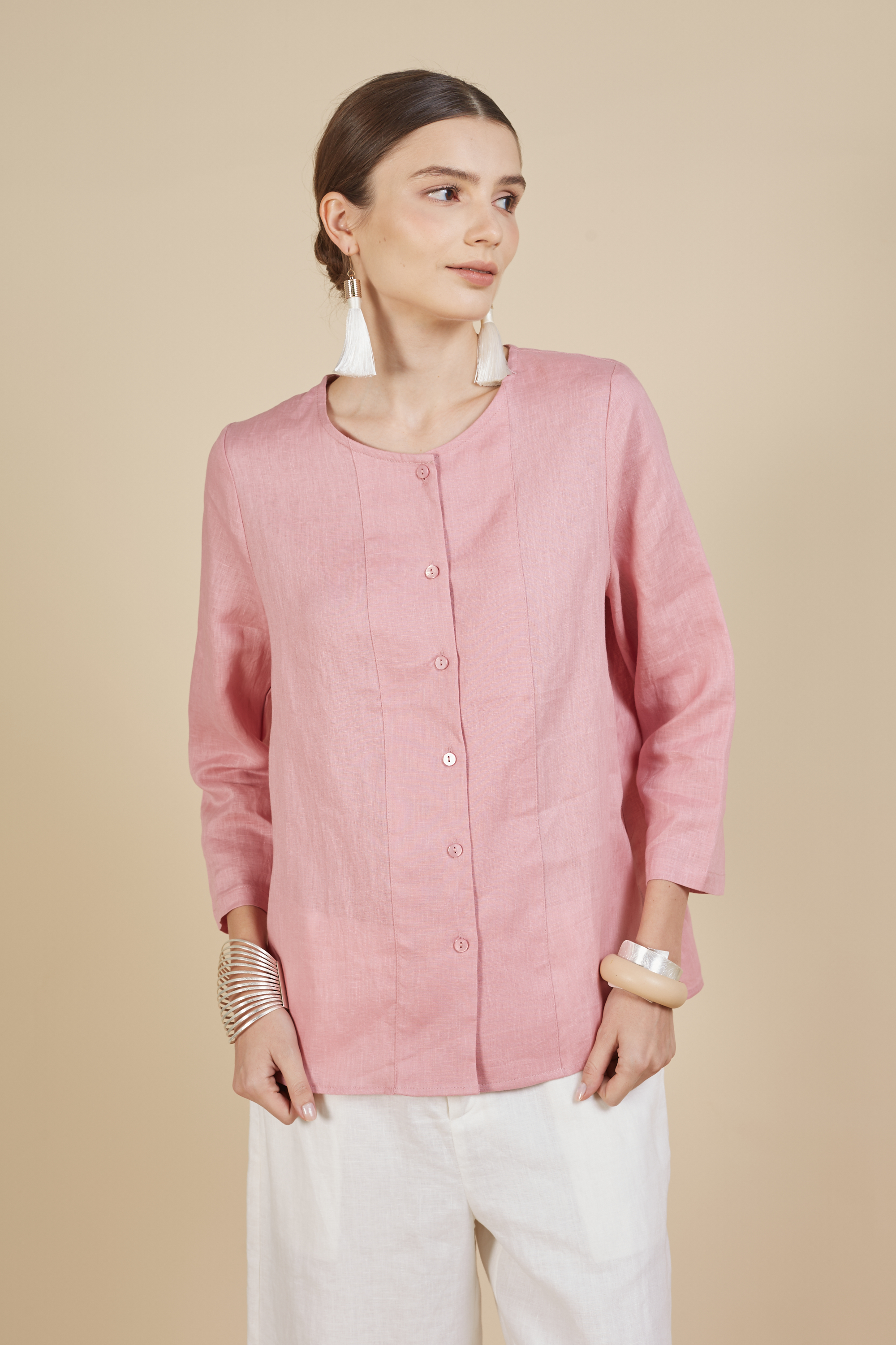 BUTTON UP LINEN BLOUSE