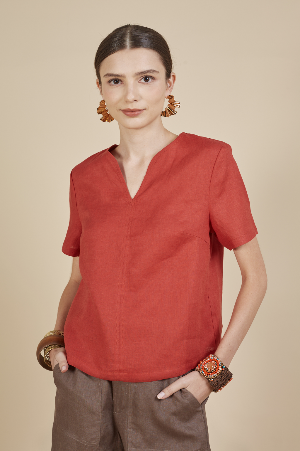 Red Linen Blouse