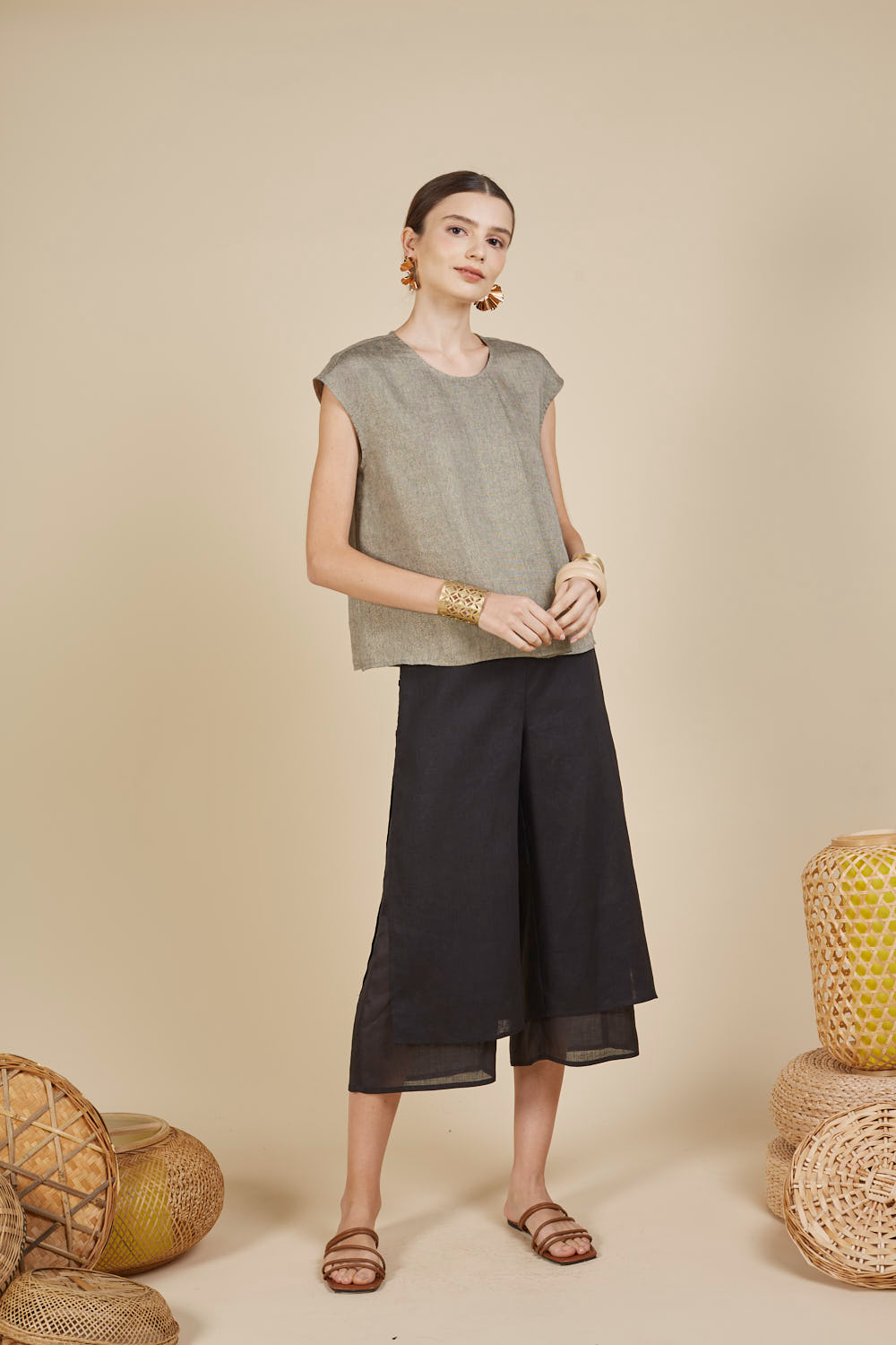 LOLA SHIMMER CAP SLEEVE TOP