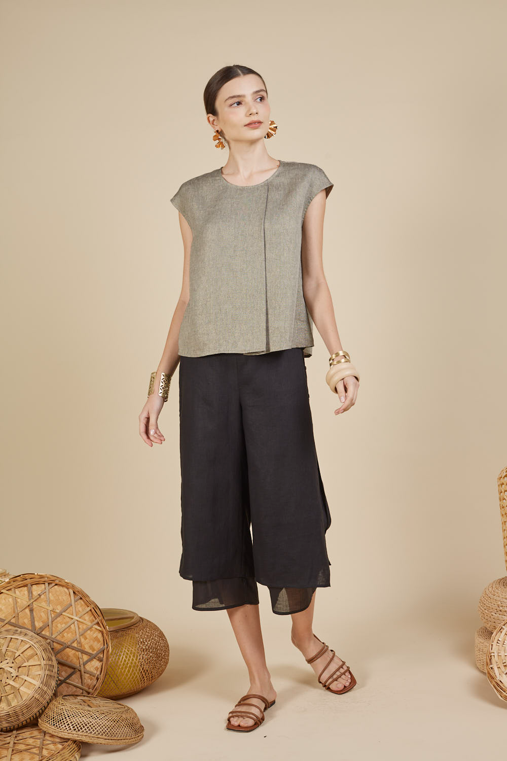 LOLA SHIMMER CAP SLEEVE TOP