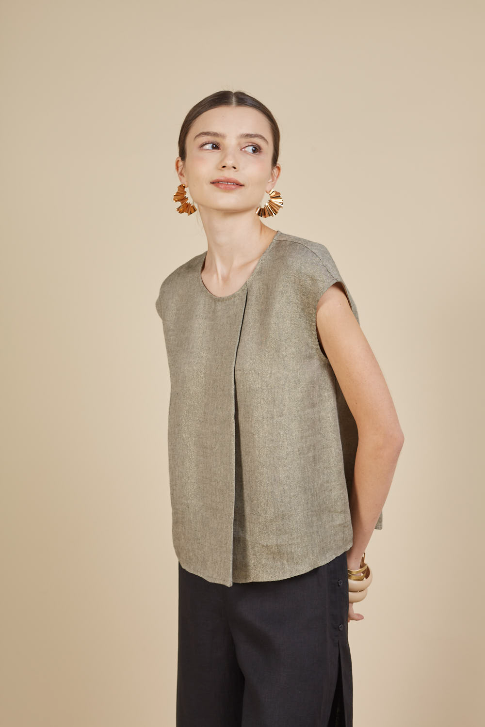 LOLA SHIMMER CAP SLEEVE TOP