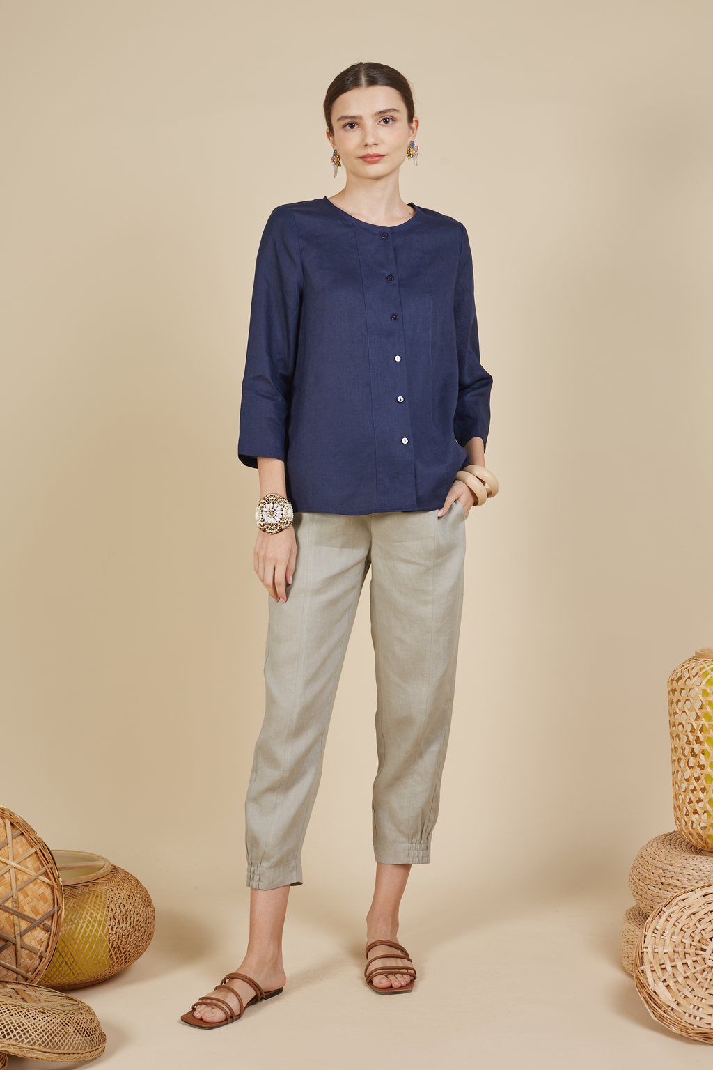 BUTTON UP LINEN BLOUSE