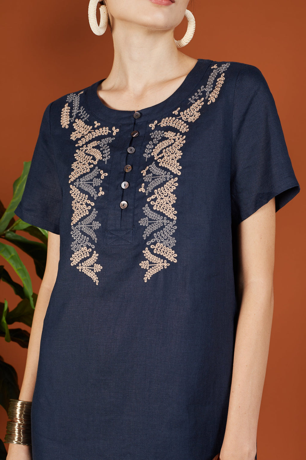 Layla Two Tone Embroidery Button Dress