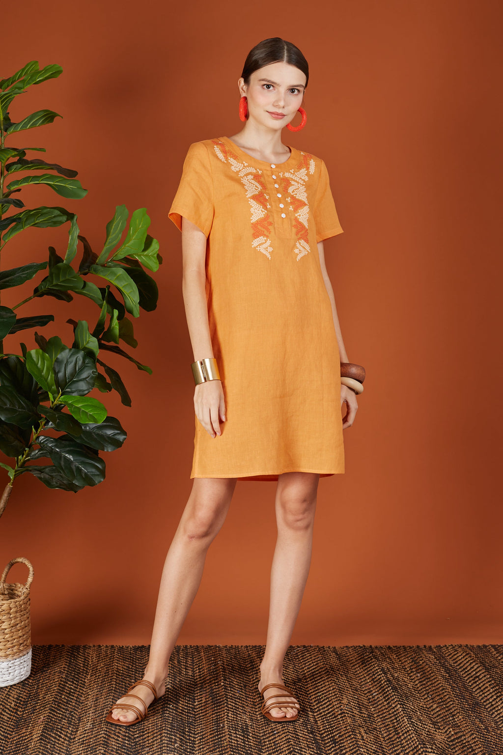 Layla Two Tone Embroidery Button Dress