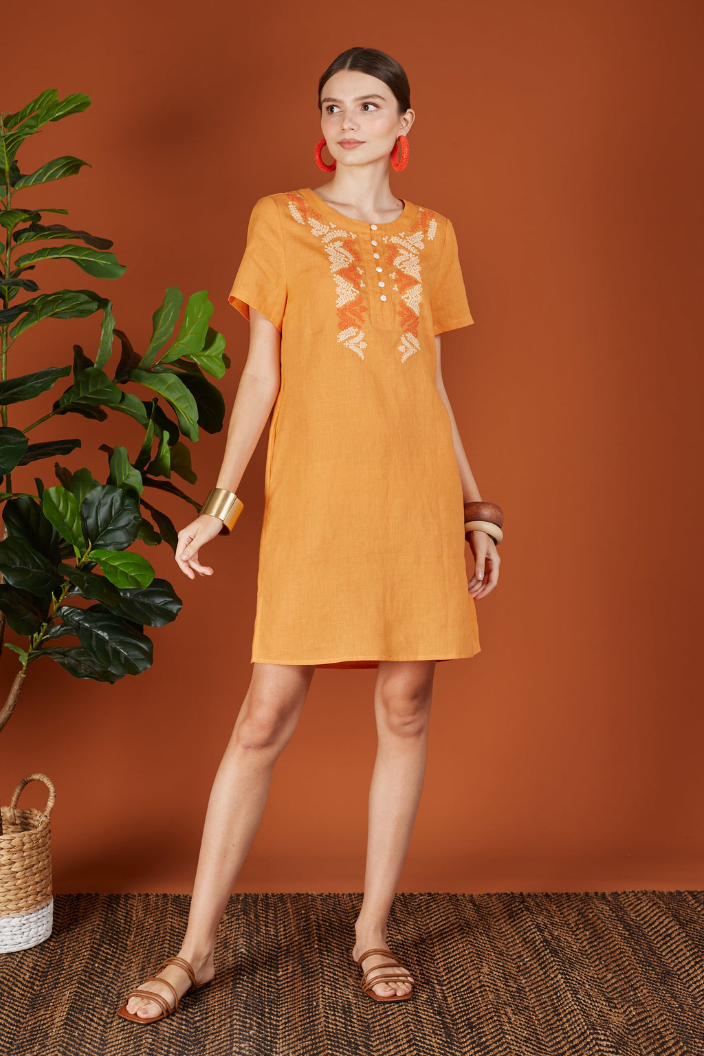 Layla Two Tone Embroidery Button Dress