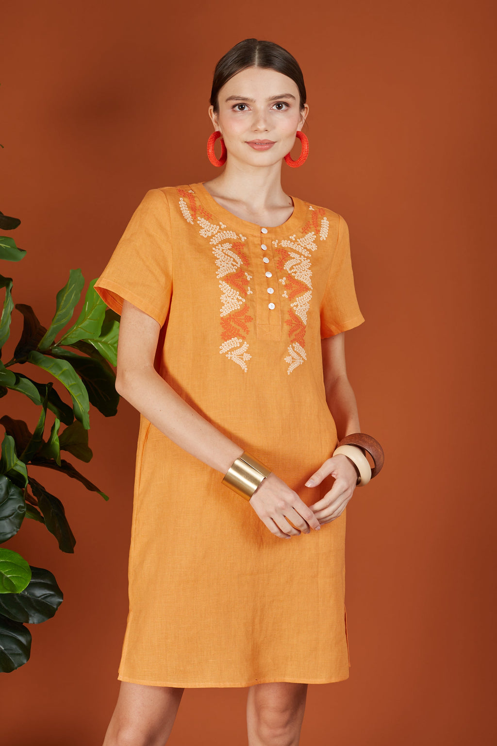 Layla Two Tone Embroidery Button Dress