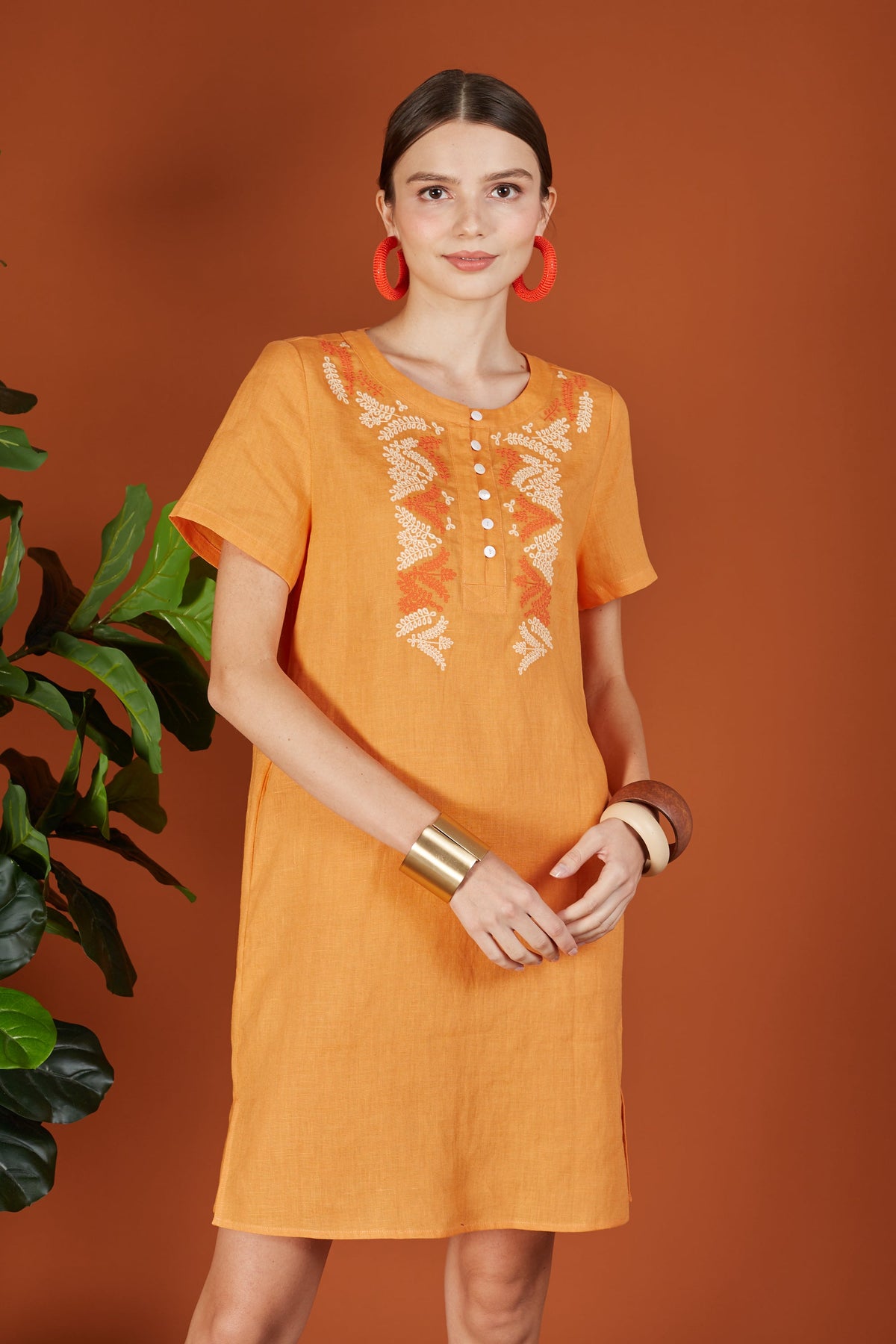 Layla Two Tone Embroidery Button Dress