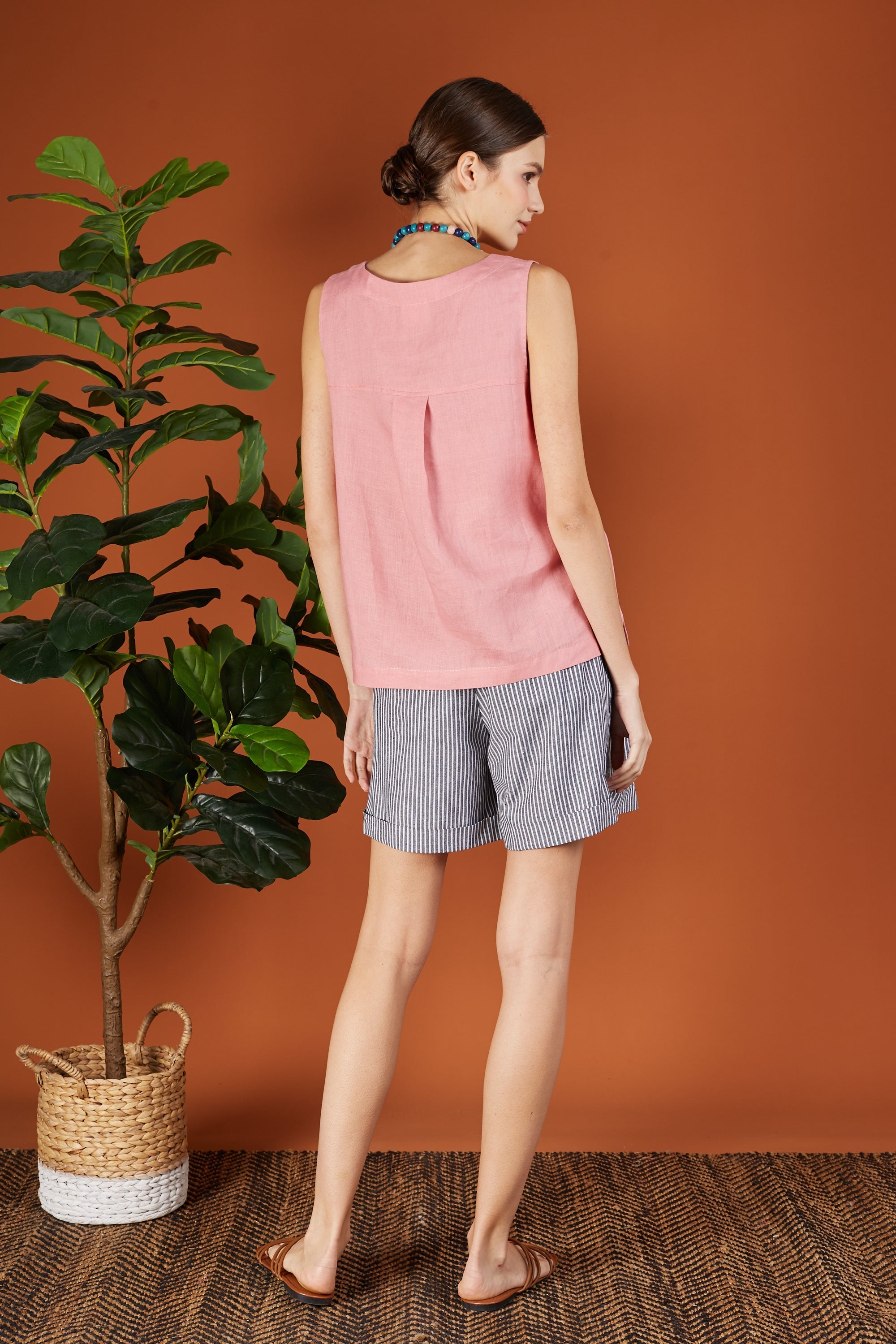 Linen Round Neck Top