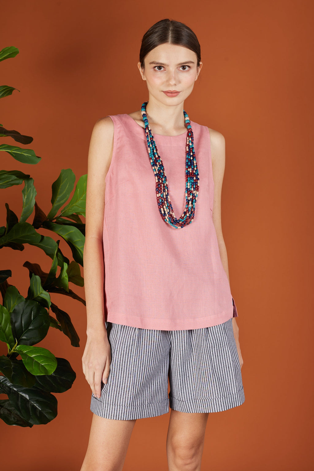 Linen Round Neck Top