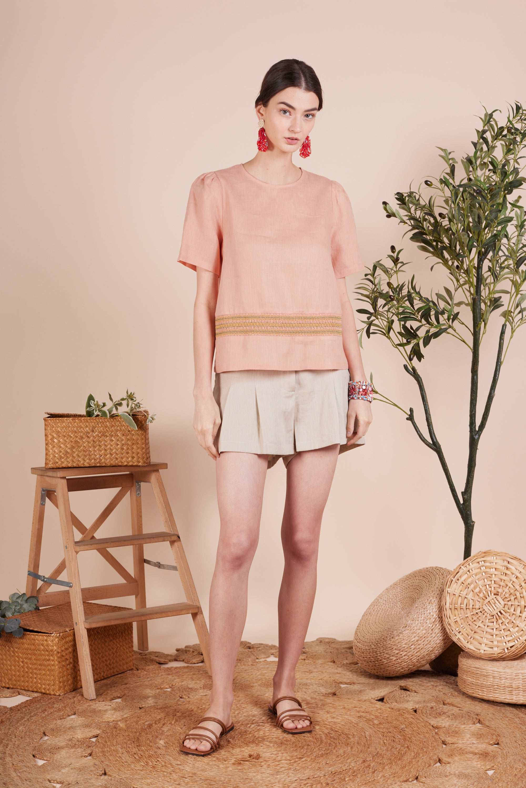 Round Neck with Hemline Embroidery Top