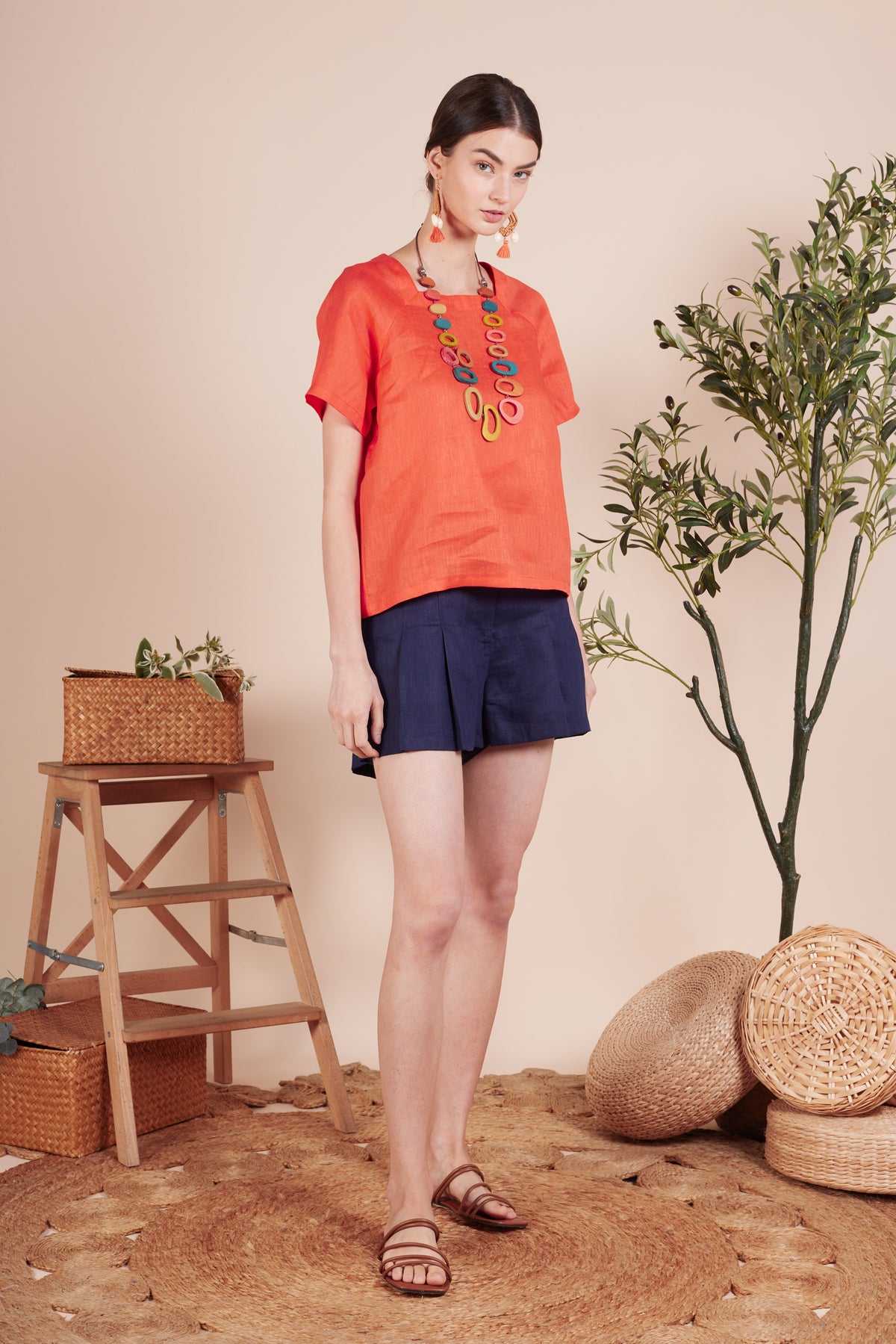 Aurora Linen Cap sleeve blouse