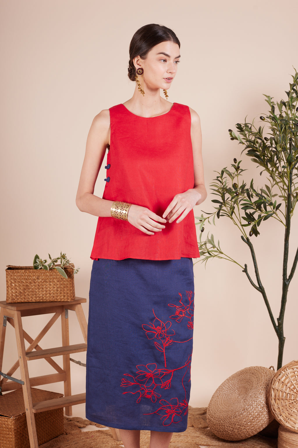 Ellie Side Pleat Linen Top