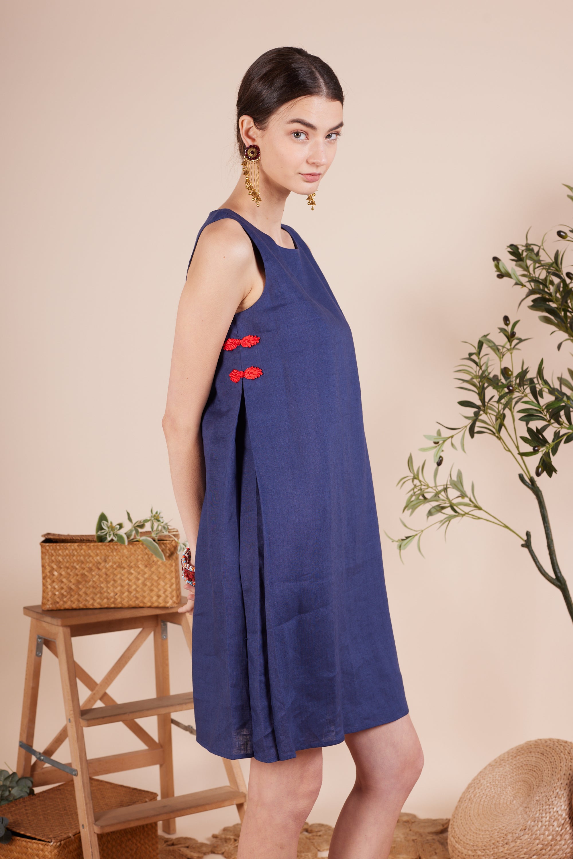 Ellie Side Pleat Linen Dress