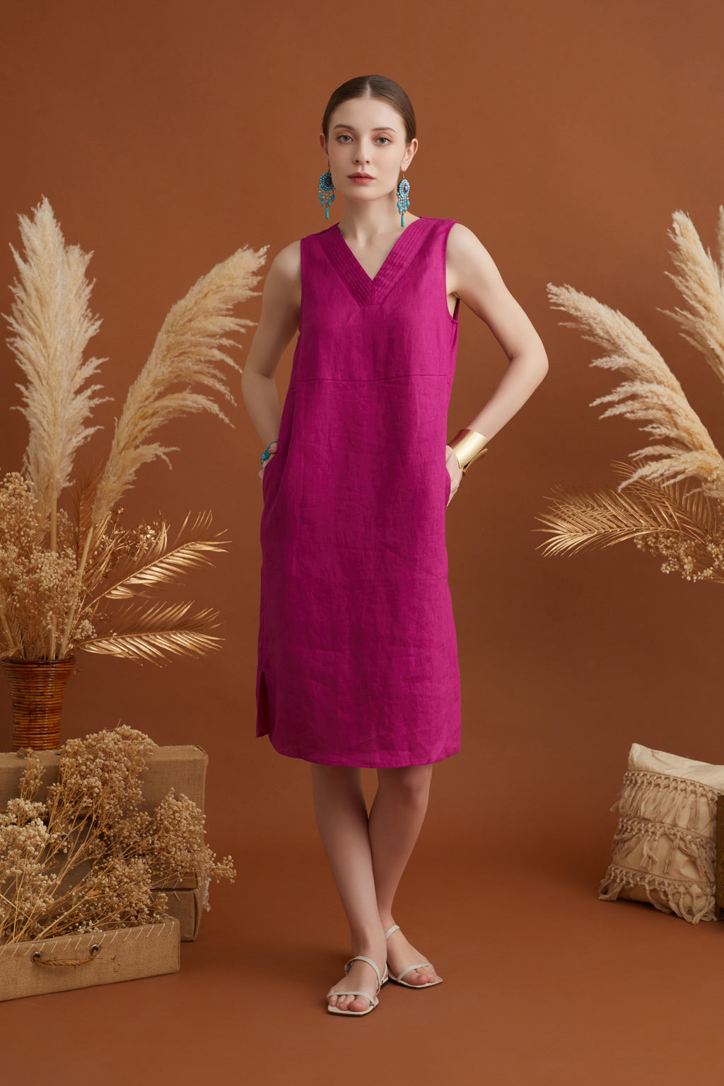 JASMINE RUCHING NECKLINE MIDI