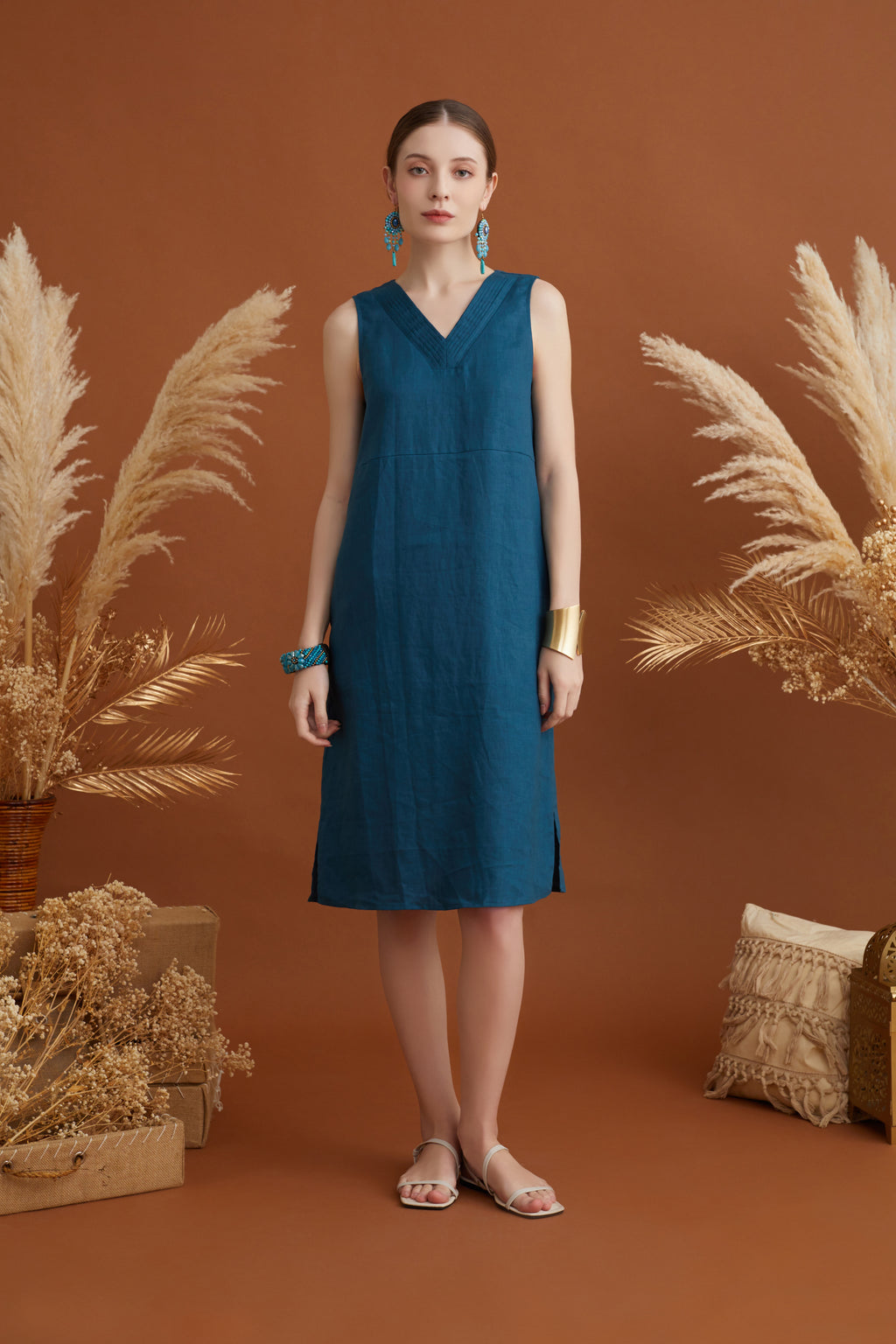 JASMINE RUCHING NECKLINE MIDI