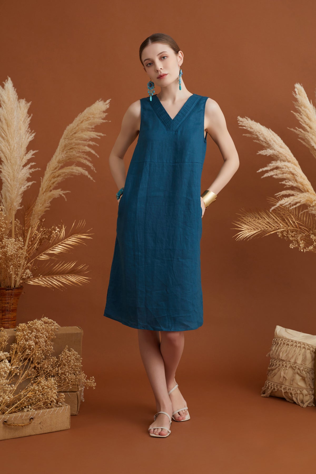 JASMINE RUCHING NECKLINE MIDI