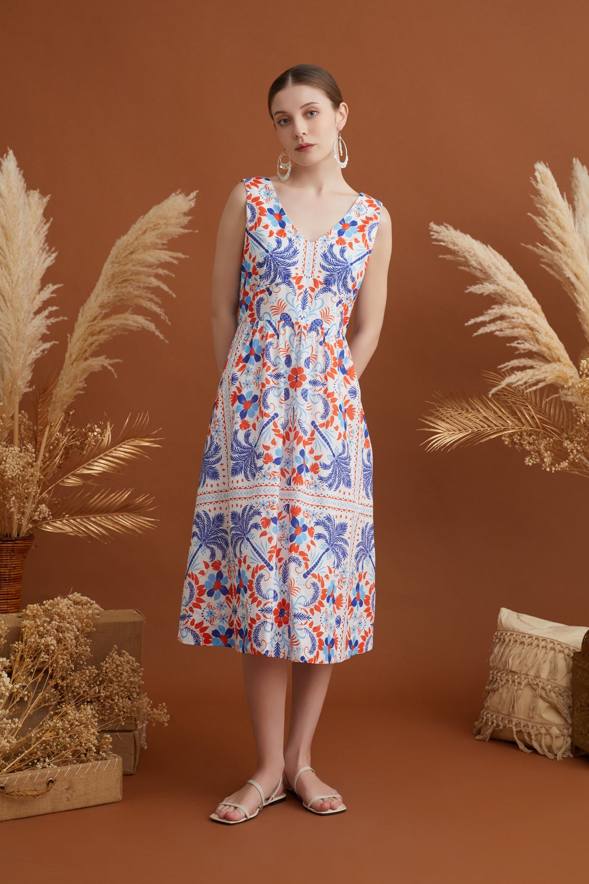 CAMILLIA V NECK MIDI DRESS