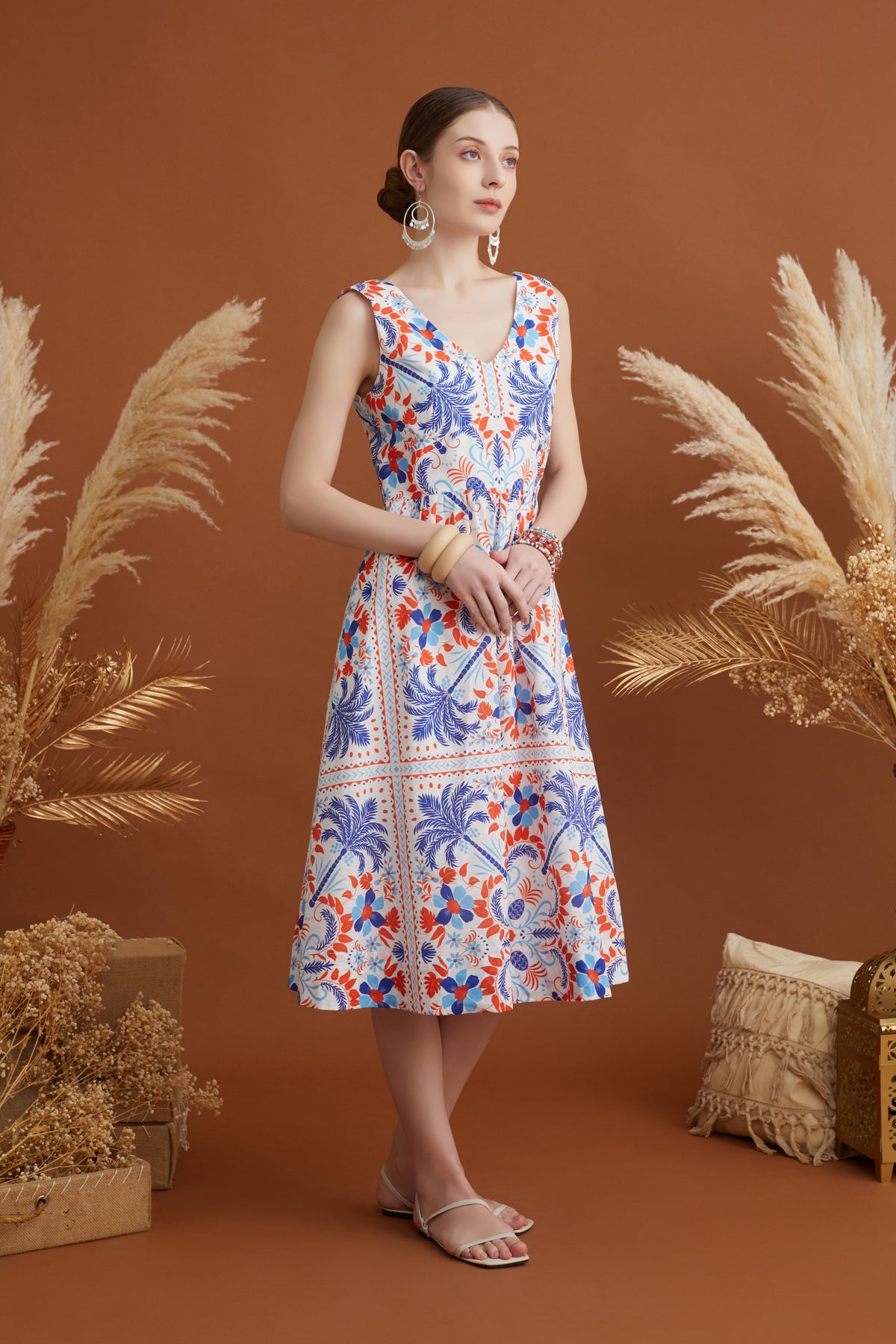 CAMILLIA V NECK MIDI DRESS