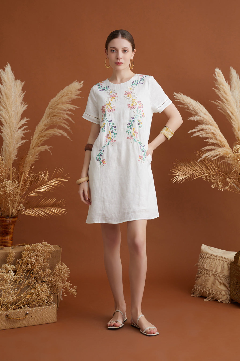VERA COLOURED EMBROIDERY DRESS