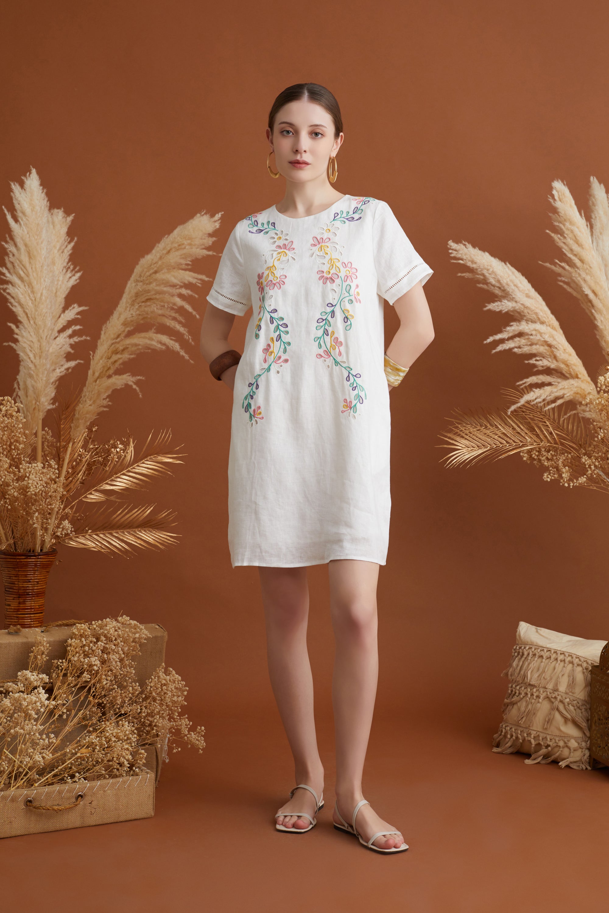 VERA COLOURED EMBROIDERY DRESS