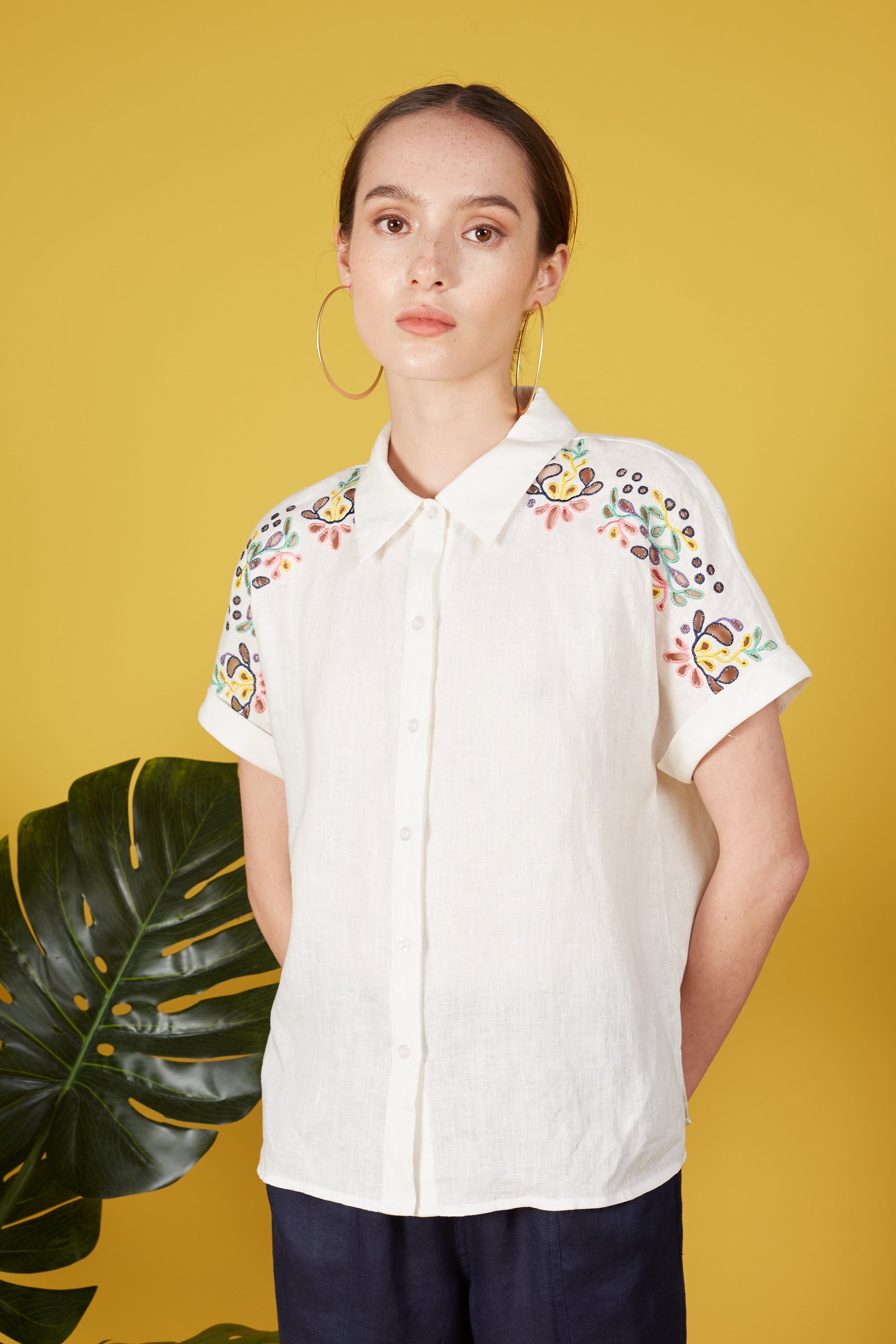 Vera Coloured Embroidery Collared Blouse